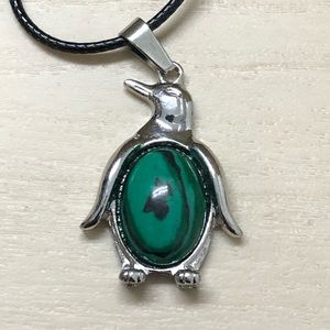 Penguin Shaped Malachite Pattern Synthetic Stone Pendant Necklace